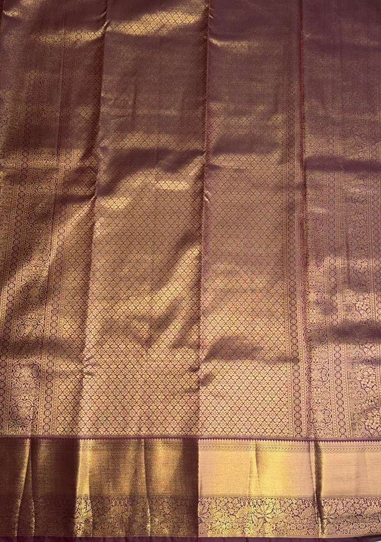 Brown Semi Kanchipuram Art Silk Saree With Traditional Woven Design For Women - Indya