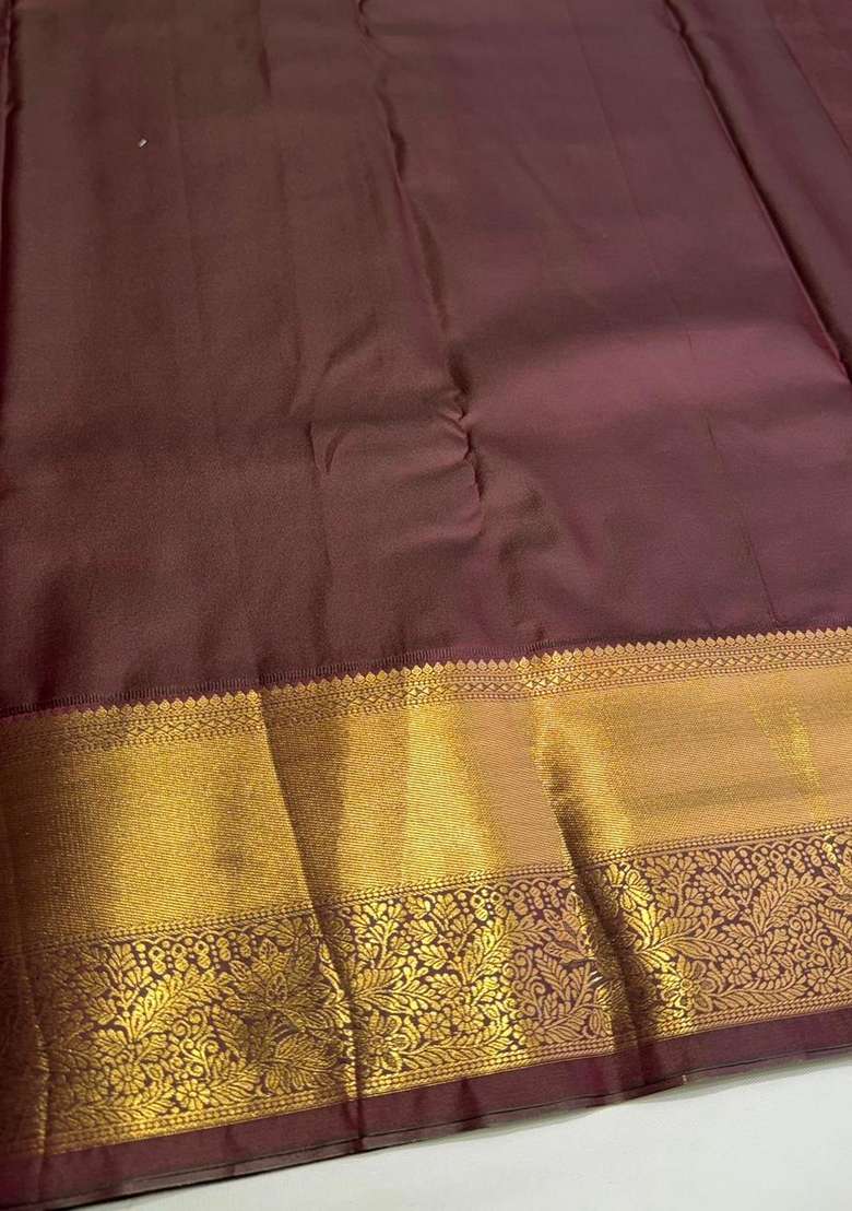 Brown Semi Kanchipuram Art Silk Saree With Traditional Woven Design For Women - Indya