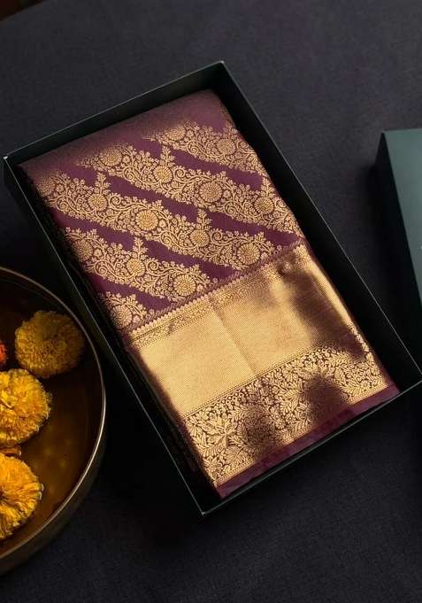 Brown Semi Kanchipuram Art Silk Saree With Traditional Woven Design For Women