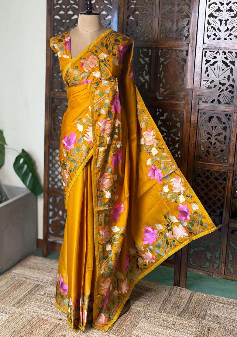 Mustard Yellow Semi Tusser Silk Tussar Saree With Traditional Woven Design For Women - Indya