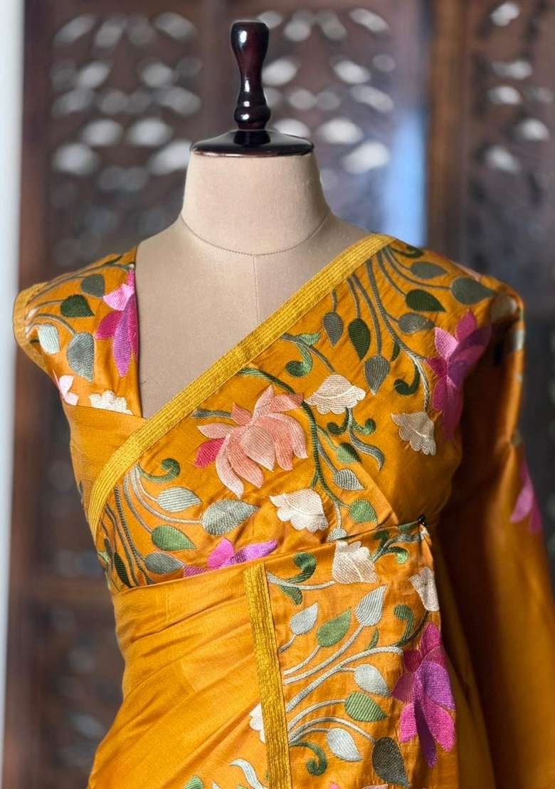 Mustard Yellow Semi Tusser Silk Tussar Saree With Traditional Woven Design For Women - Indya