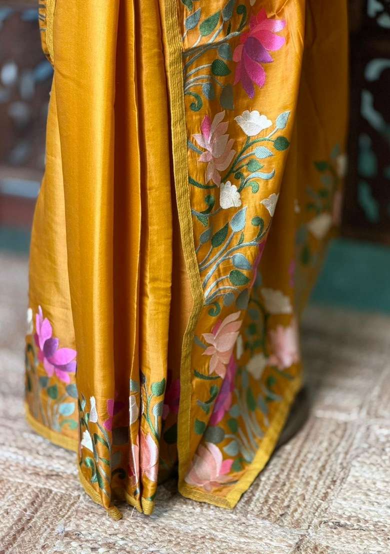 Mustard Yellow Semi Tusser Silk Tussar Saree With Traditional Woven Design For Women - Indya
