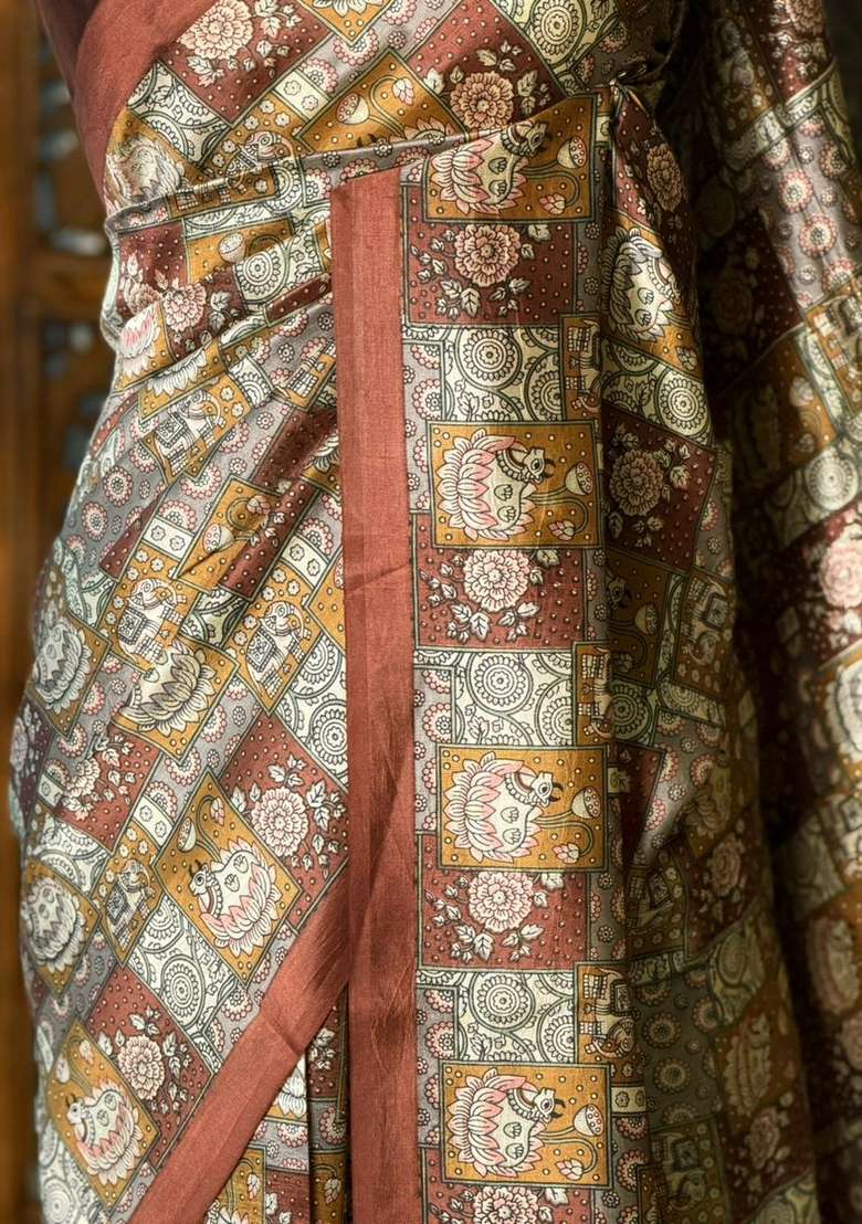 Dark Brown Pure Silk Saree With Traditional Woven Design For Women - Indya