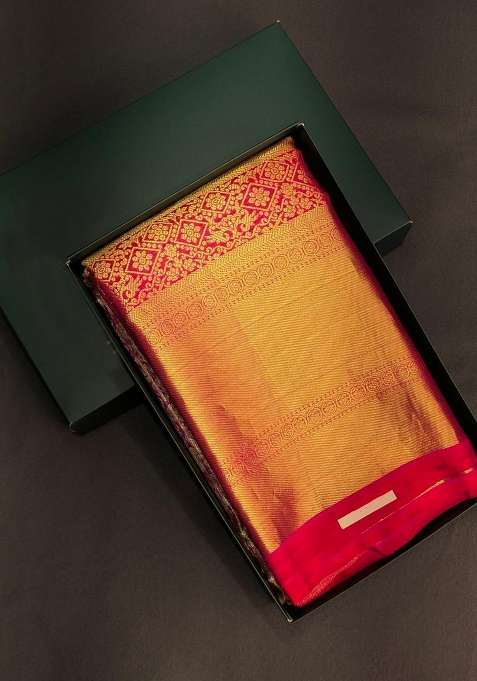 Pink And Red Pure Tissue Kanchipuram Silk Saree With Traditional Woven Design For Women