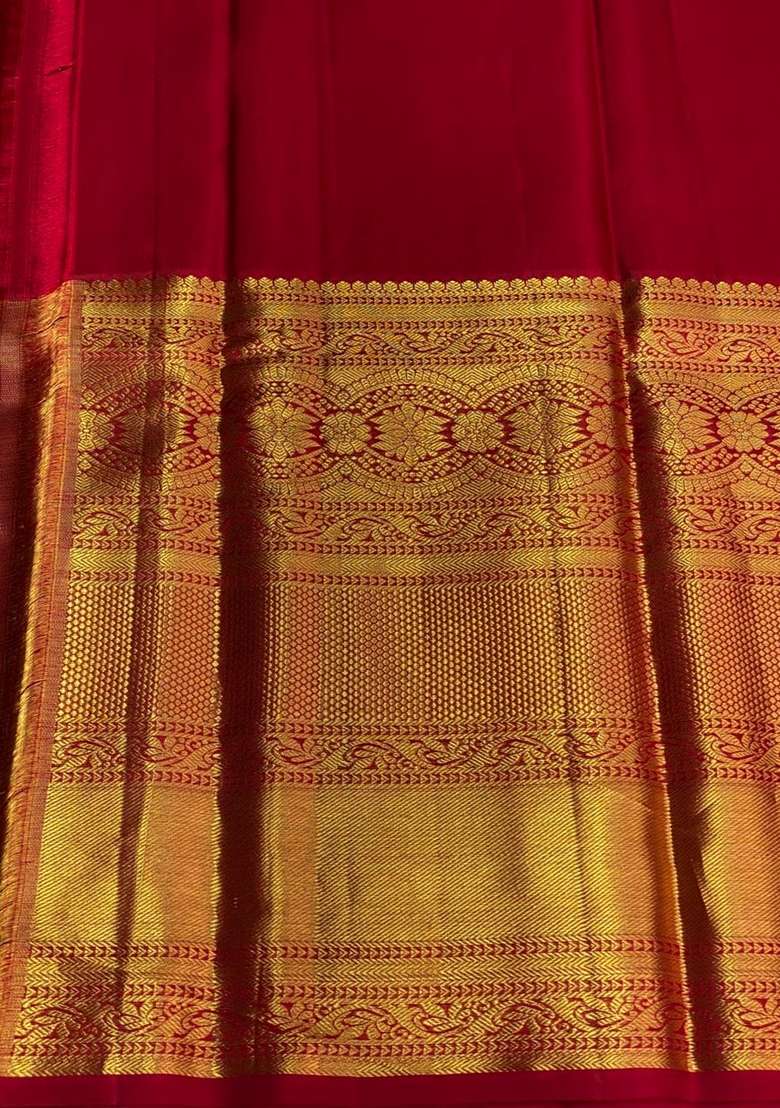 Lavender And Red Pure Tissue Kanchipuram Silk Saree With Traditional Woven Design For Women - Indya