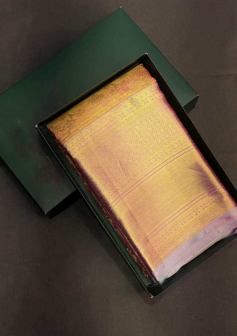 Gold Pure Tissue Kanchipuram Silk Saree With Traditional Woven Design For Women - Indya