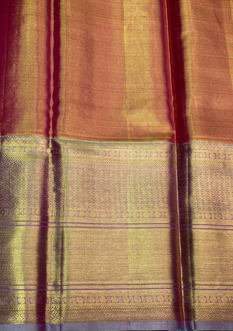 Gold Pure Tissue Kanchipuram Silk Saree With Traditional Woven Design For Women - Indya