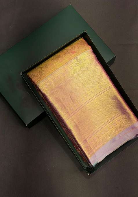 Gold Pure Tissue Kanchipuram Silk Saree With Traditional Woven Design For Women