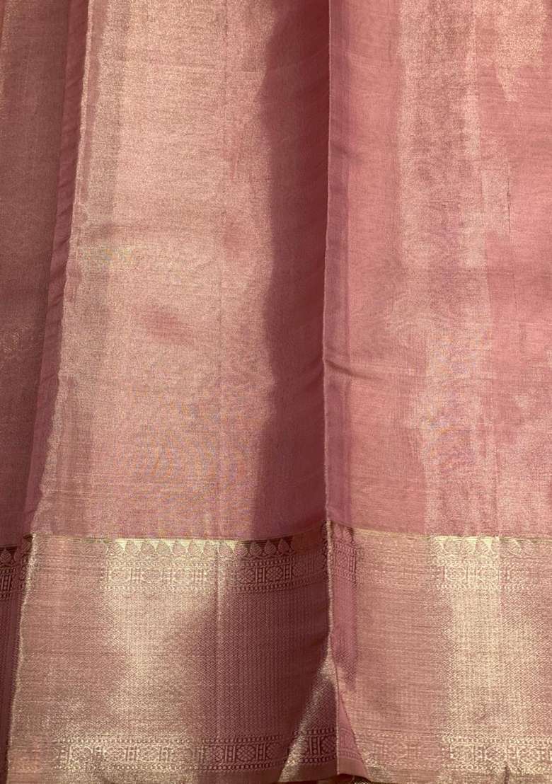 Nude Lavender Pink Tissue Kanchipuram Silk Saree With Traditional Woven Design For Women - Indya