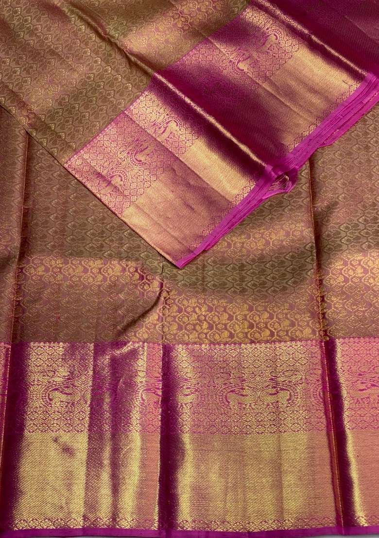 Magenta Pure Tissue Kanchipuram Silk Saree With Traditional Woven Design For Women - Indya