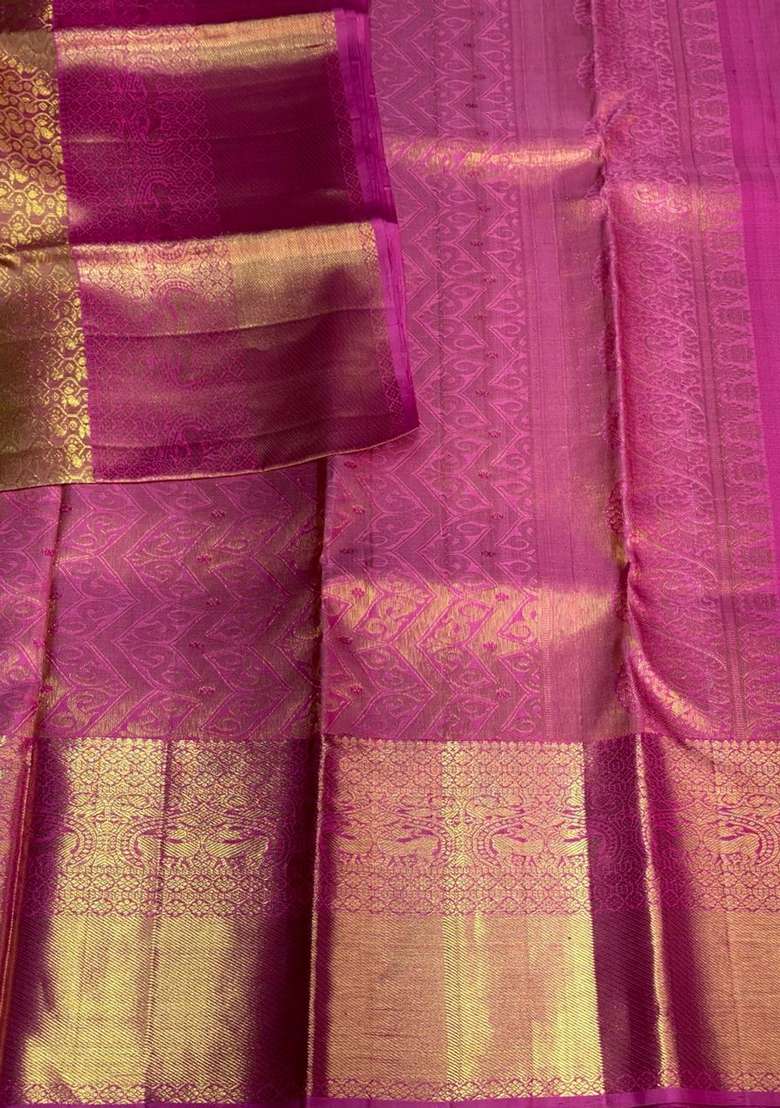 Magenta Pure Tissue Kanchipuram Silk Saree With Traditional Woven Design For Women - Indya