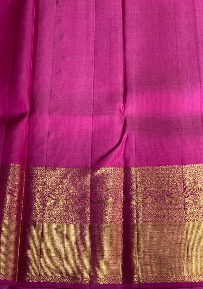 Magenta Pure Tissue Kanchipuram Silk Saree With Traditional Woven Design For Women - Indya