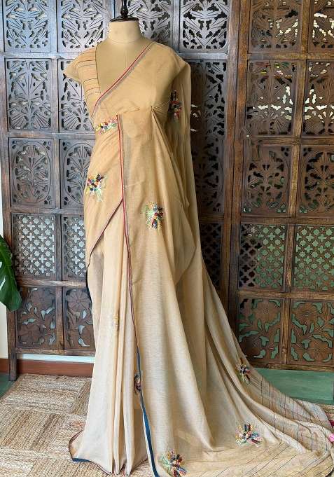 Nude Chicku Shade Soft Chiffon Saree With Traditional Woven Design For Women