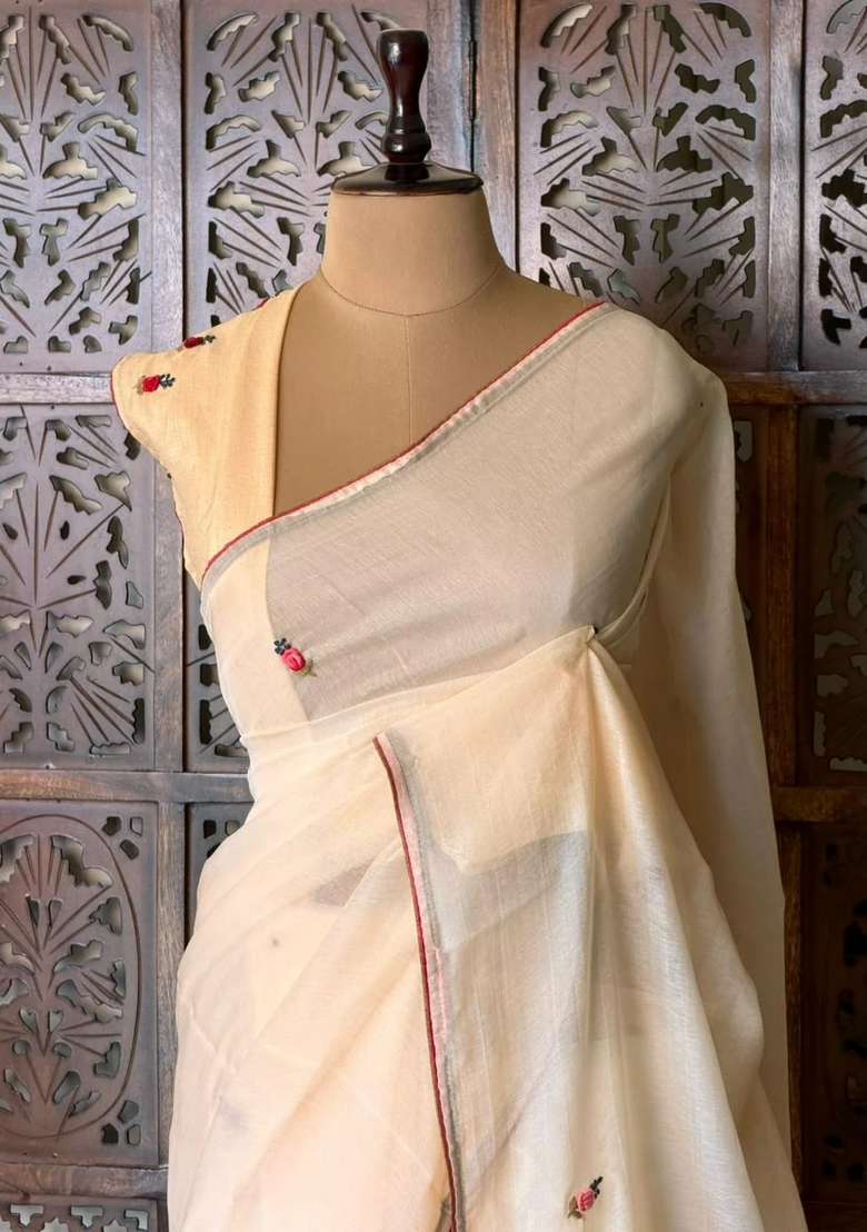 Nude Yellow Soft Muslin Pure Silk Saree With Traditional Woven Design For Women - Indya