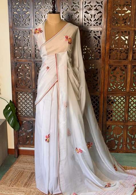 Nude Shade Soft Muslin Pure Silk Saree With Traditional Woven Design For Women