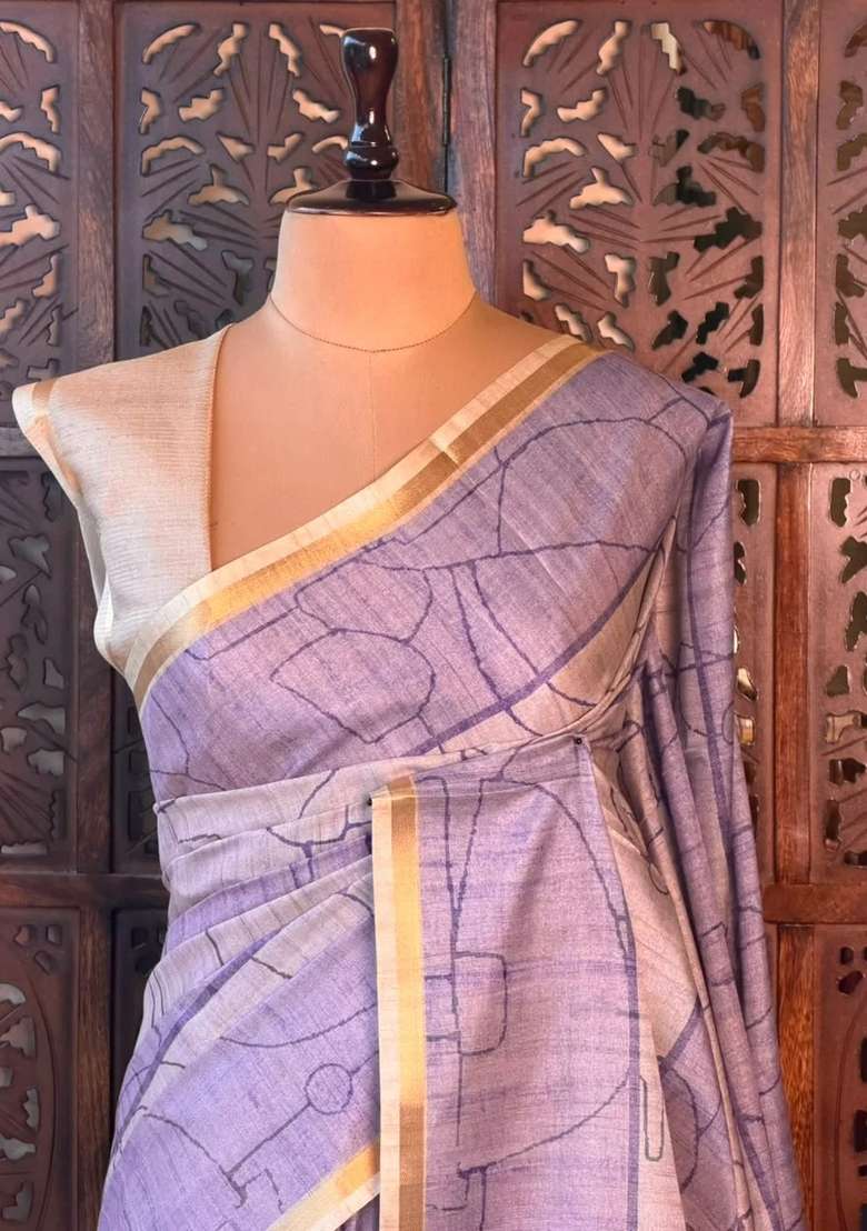 Lavender Soft Tusser Silk Tussar Saree With Traditional Woven Design For Women - Indya
