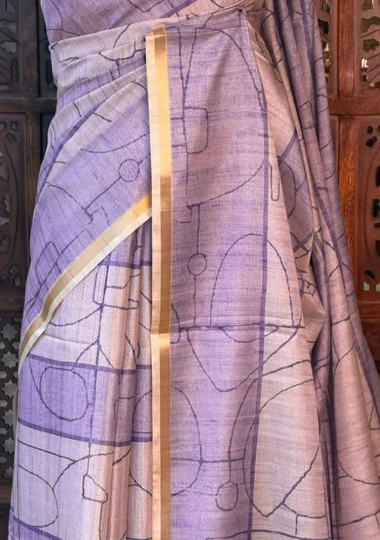 Lavender Soft Tusser Silk Tussar Saree With Traditional Woven Design For Women - Indya