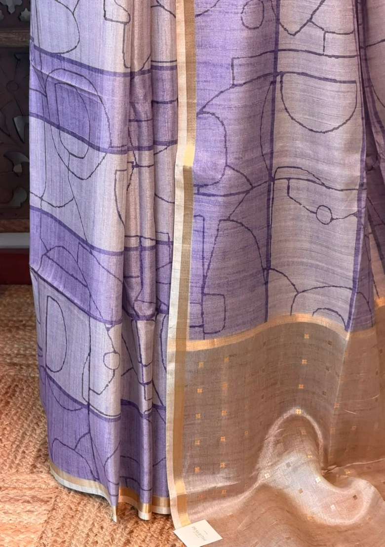 Lavender Soft Tusser Silk Tussar Saree With Traditional Woven Design For Women - Indya