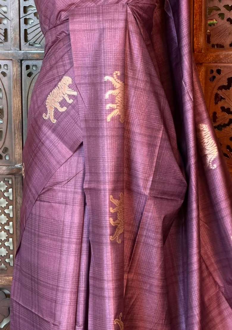 Mauve Tiger Woven Tusser Silk Tussar Saree With Traditional Woven Design For Women - Indya