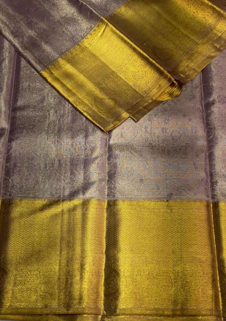 Lavender Pure Tissue Kanchipuram Silk Saree With Traditional Woven Design For Women - Indya