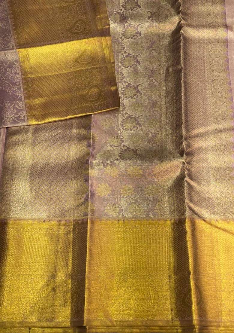 Lavender Pure Tissue Kanchipuram Silk Saree With Traditional Woven Design For Women - Indya