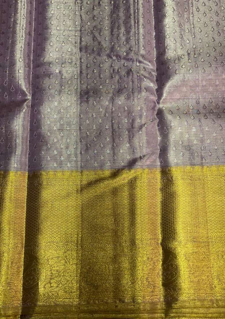 Lavender Pure Tissue Kanchipuram Silk Saree With Traditional Woven Design For Women - Indya