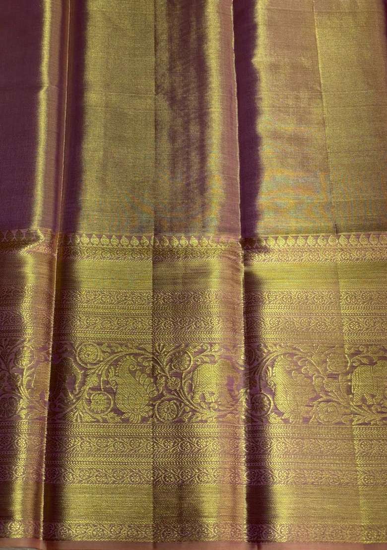 Gold Pure Tissue Kanchipuram Silk Saree With Traditional Woven Design For Women - Indya