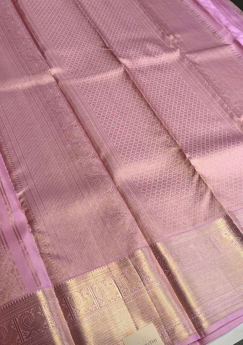 Gold Pure Tissue Kanchipuram Silk Saree With Traditional Woven Design For Women - Indya