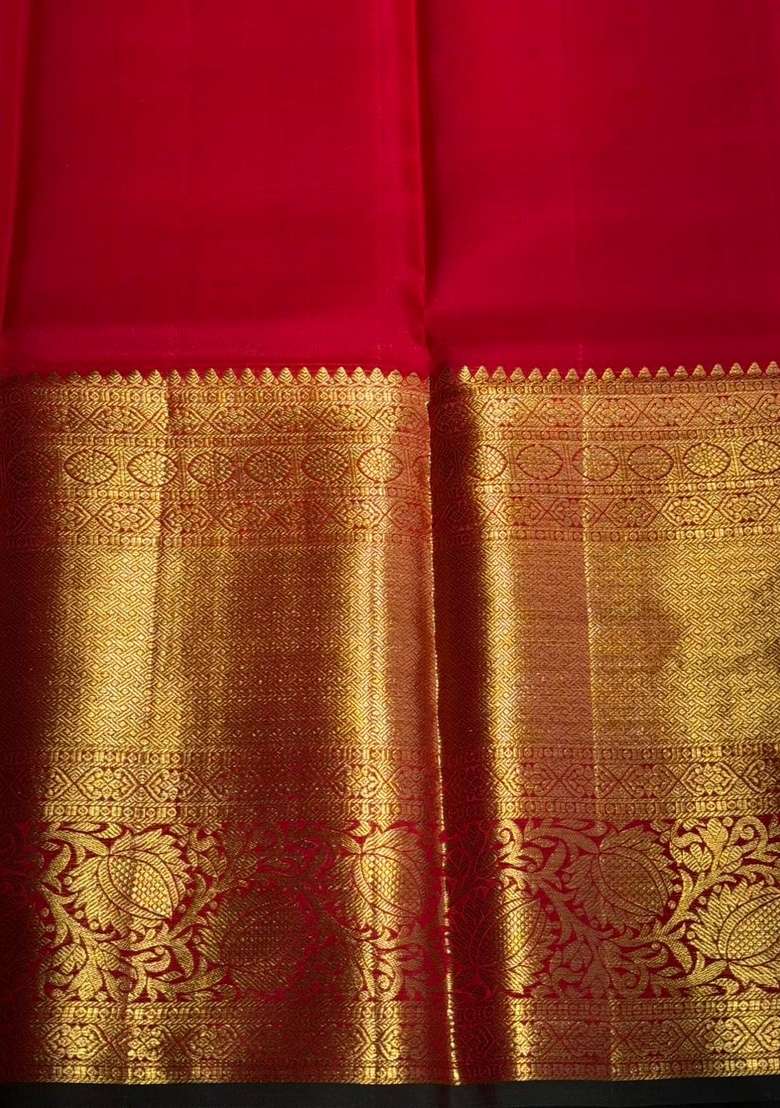 Sandal And Red Pure Zari Kanchipuram Silk Saree With Traditional Woven Design For Women - Indya