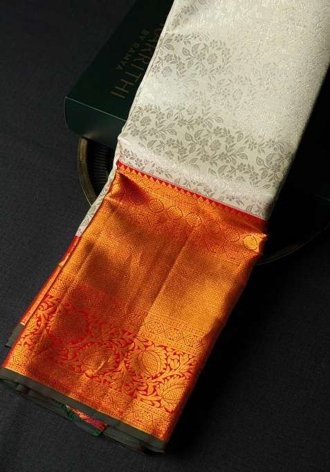 Sandal And Red Pure Zari Kanchipuram Silk Saree With Traditional Woven Design For Women