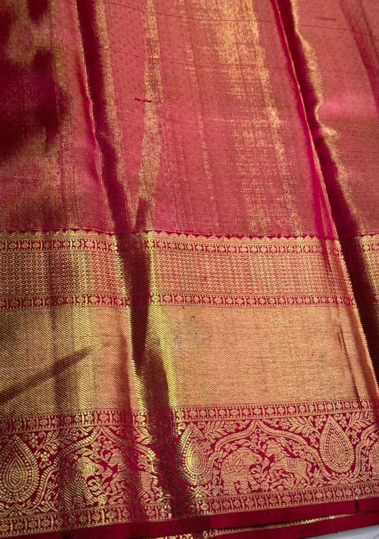 Magenta Pure Tissue Kanchipuram Silk Saree With Traditional Woven Design For Women - Indya