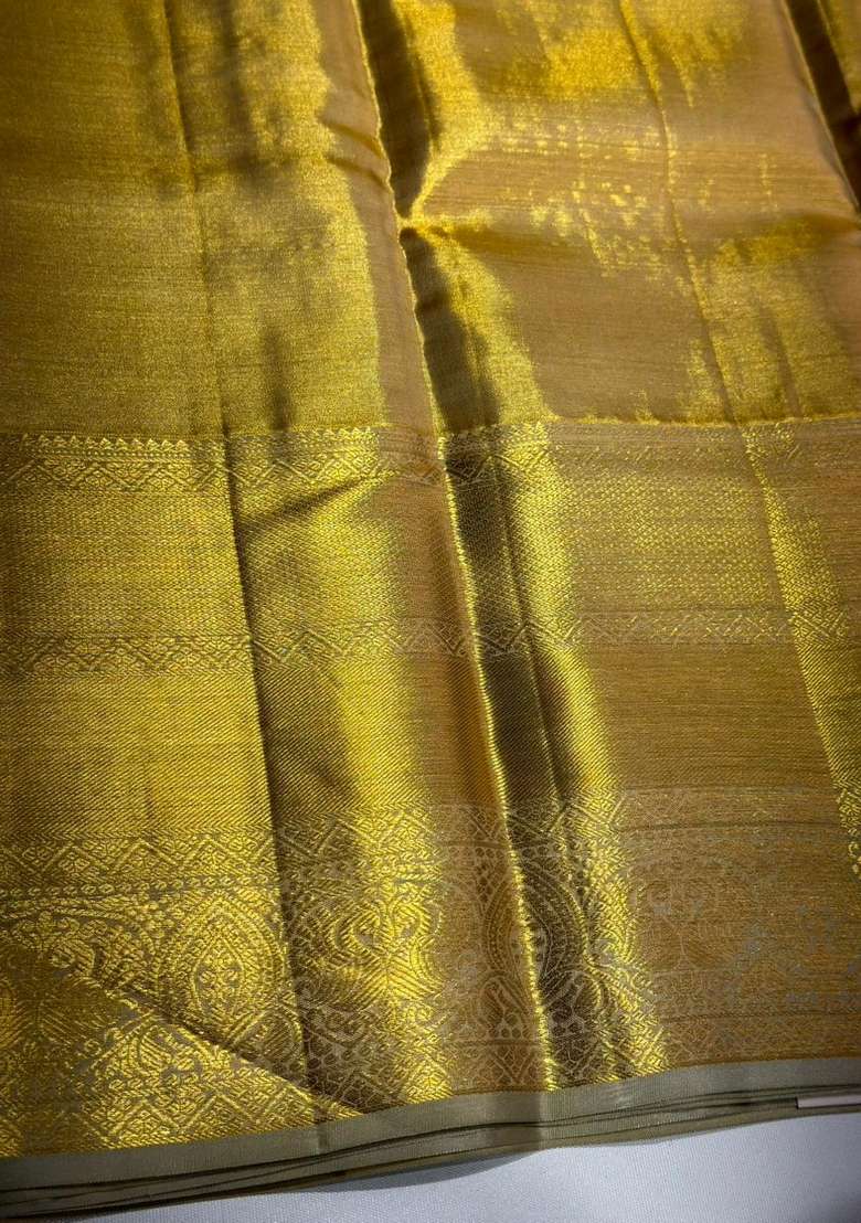 Gold Tissue Pure Kanchipuram Silk Saree With Traditional Woven Design For Women - Indya