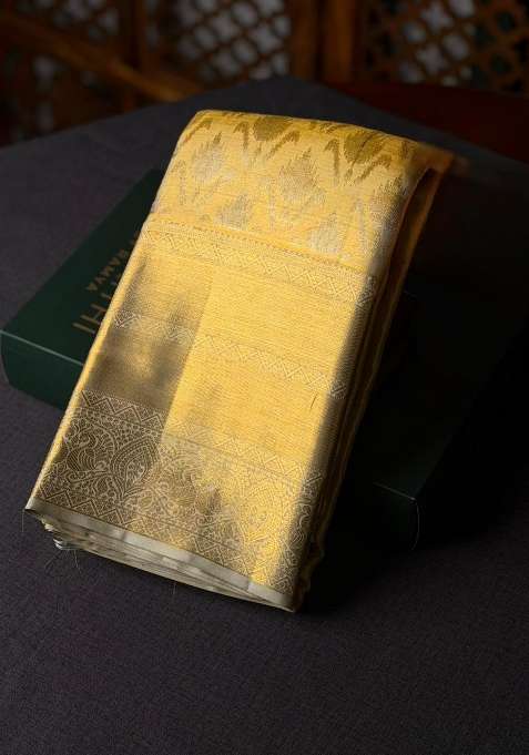 Gold Tissue Pure Kanchipuram Silk Saree With Traditional Woven Design For Women