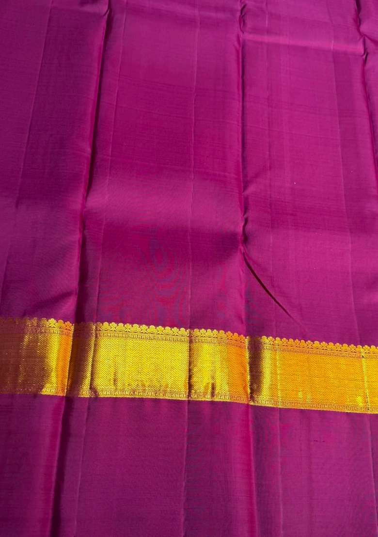 Olive Green And Purple Pure Vintage Kanchipuram Silk Saree With Traditional Woven Design For Women - Indya