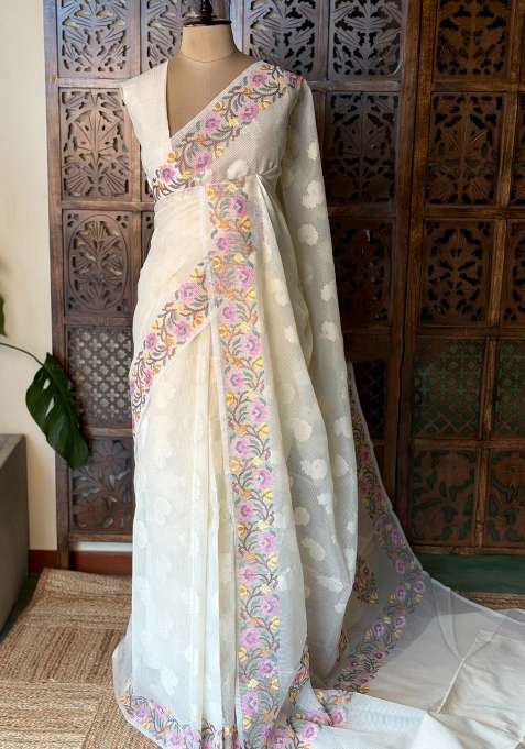 Off White Net Kotta Saree With Traditional Woven Design For Women