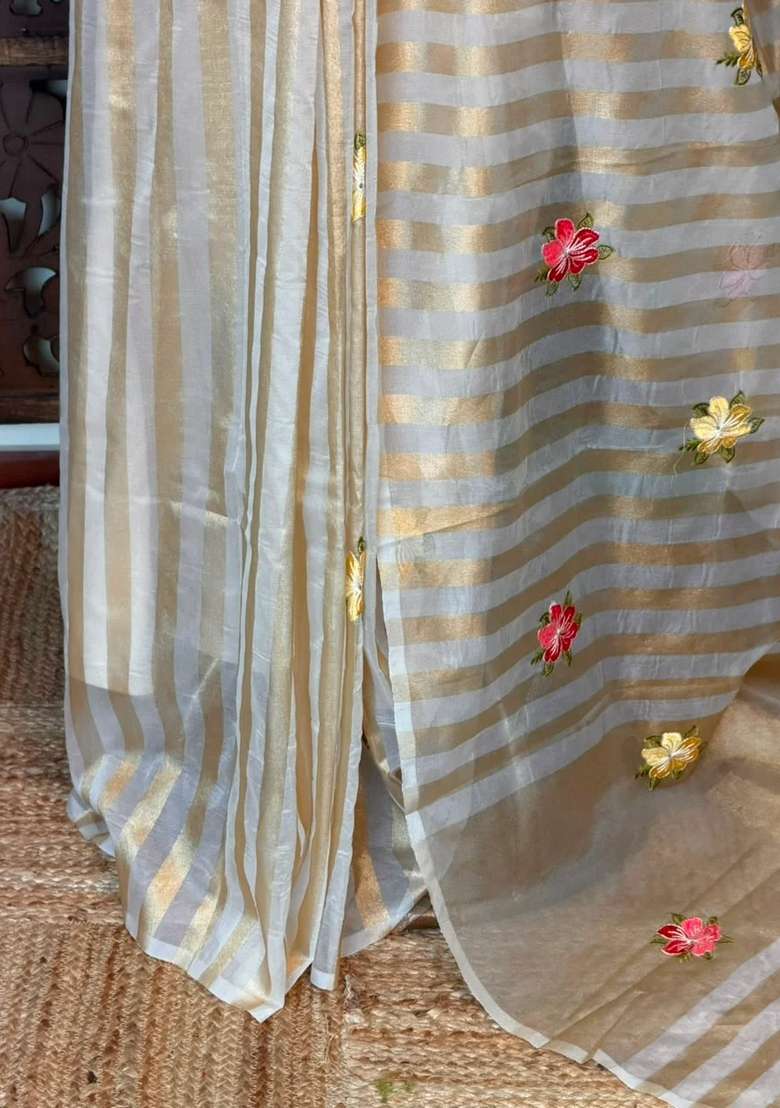 Silver Banarasi Organza Tissue Saree Pasilk4 With Traditional Woven Design For Women - Indya