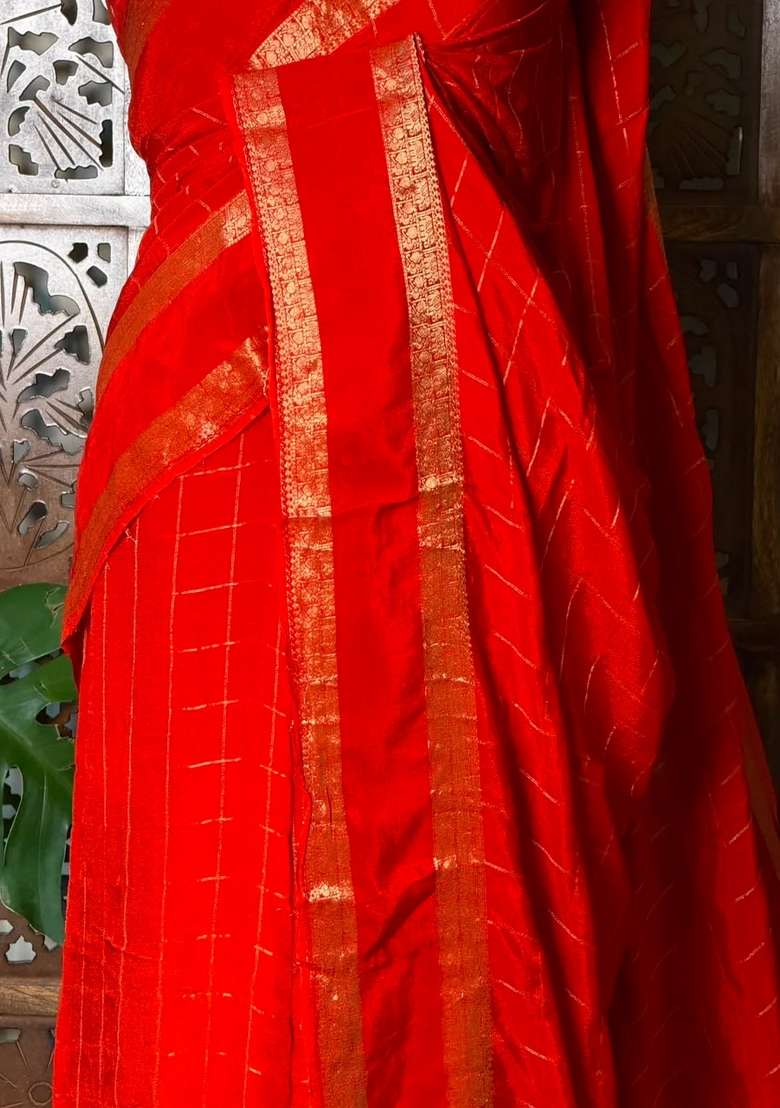 Orange Viscose Crepe Saree With Traditional Woven Design For Women - Indya