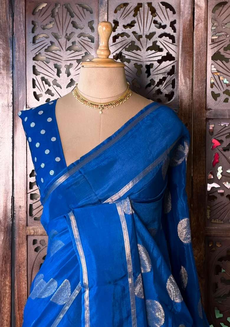 Blue Viscose Georgette Saree With Traditional Woven Design For Women - Indya