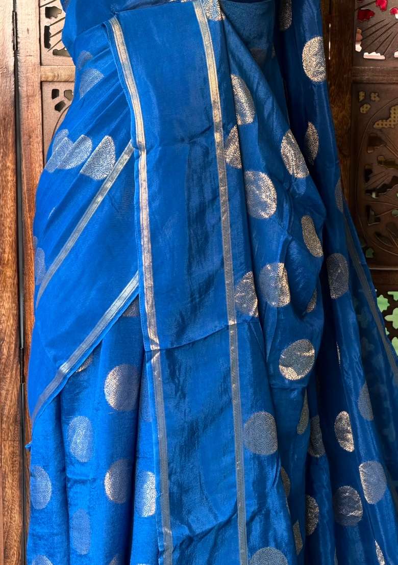 Blue Viscose Georgette Saree With Traditional Woven Design For Women - Indya