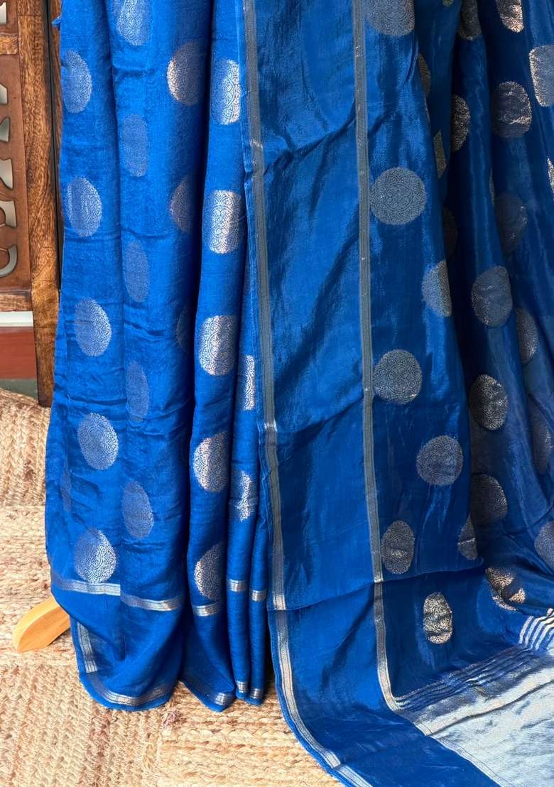 Blue Viscose Georgette Saree With Traditional Woven Design For Women - Indya