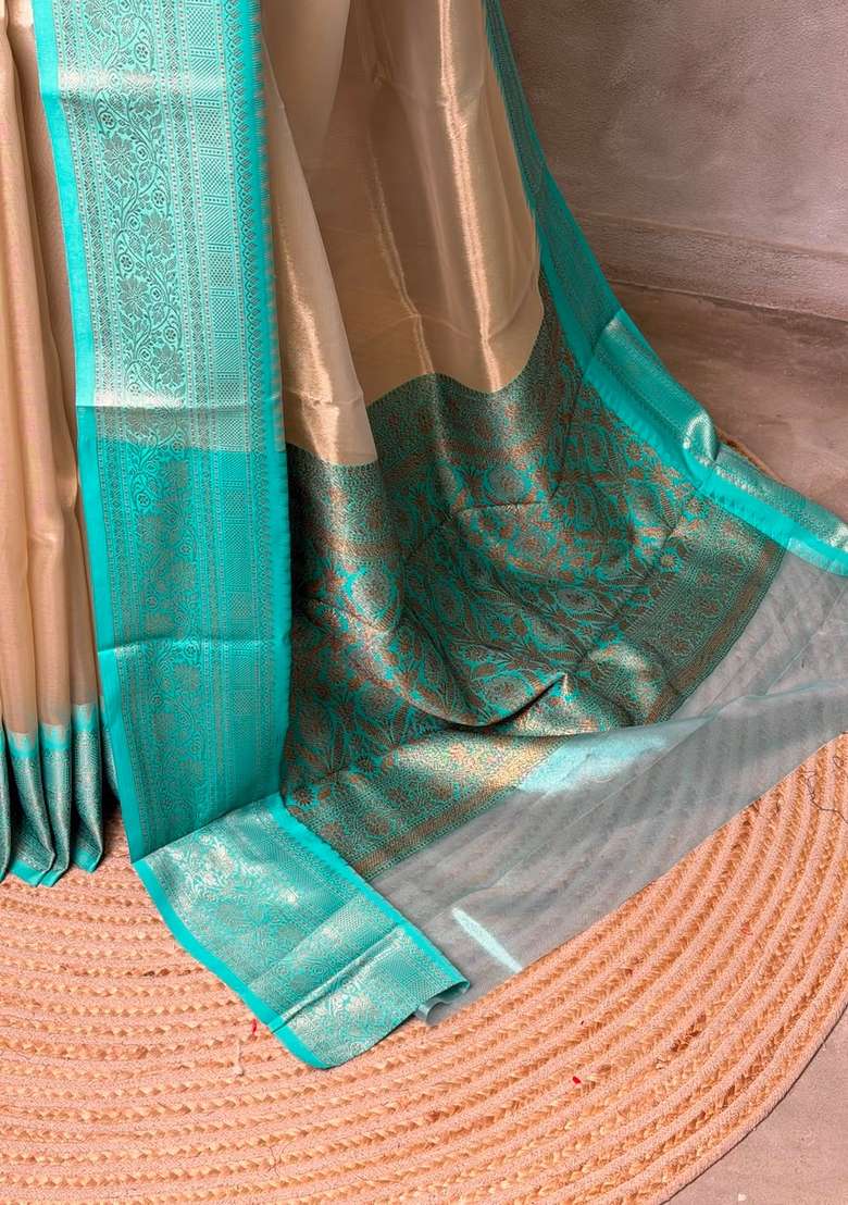 Gold Soft Tissue Silk Saree With Traditional Woven Design For Women - Indya