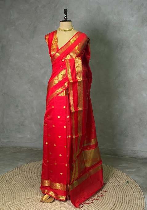 Orange Banarasi Silk Saree With Traditional Woven Design For Women