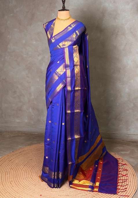Violet Mix Blue Banarasi Silk Saree With Traditional Woven Design For Women