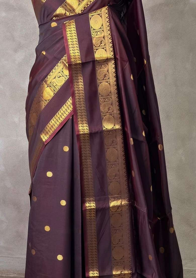 Brown Banarasi Silk Saree With Traditional Woven Design For Women - Indya