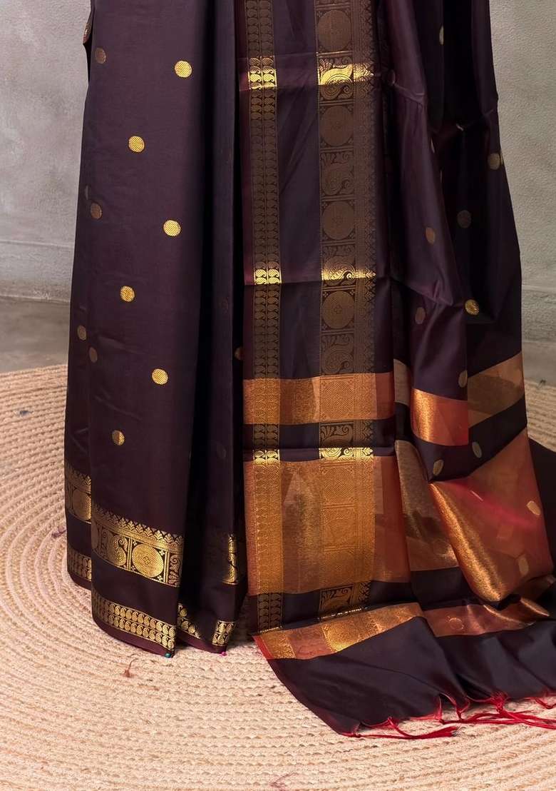 Brown Banarasi Silk Saree With Traditional Woven Design For Women - Indya