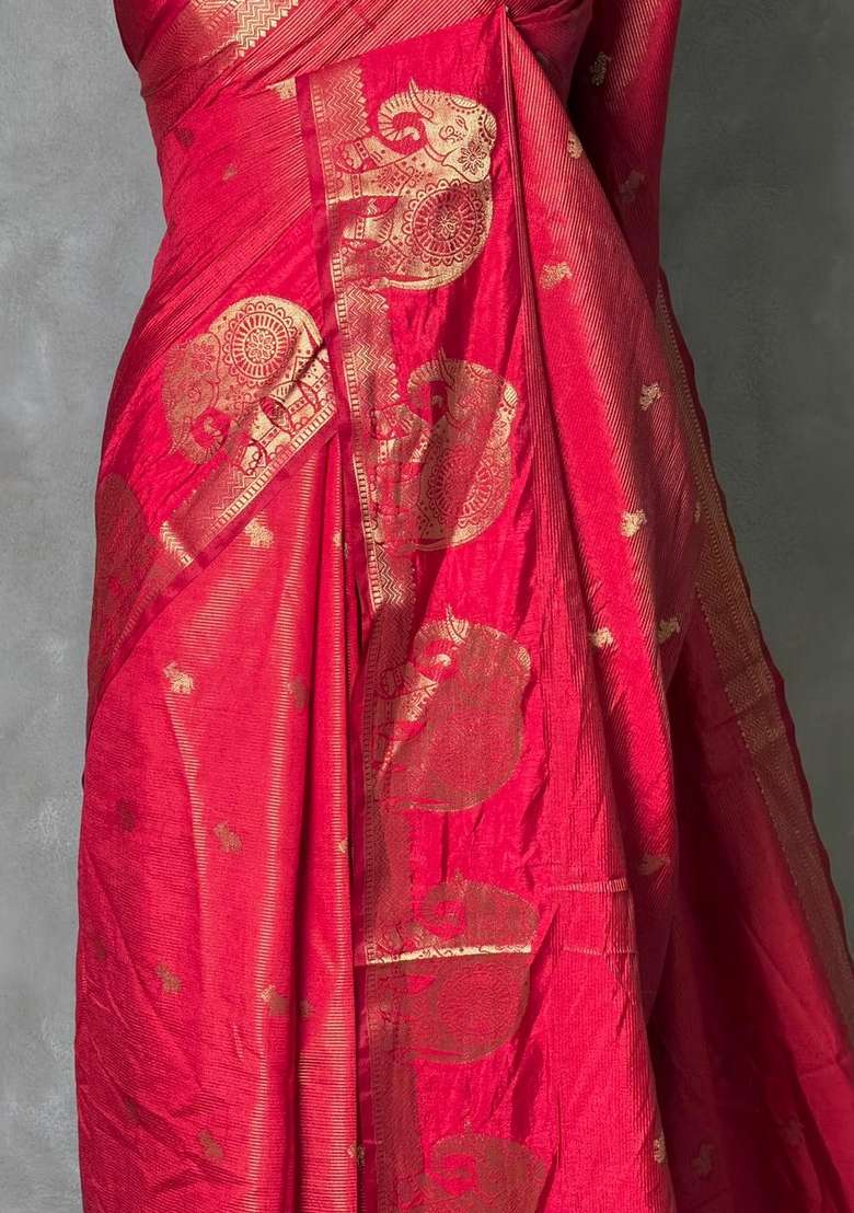 Maroon Red Soft Semi Tusser Silk Tussar Saree With Traditional Woven Design For Women - Indya