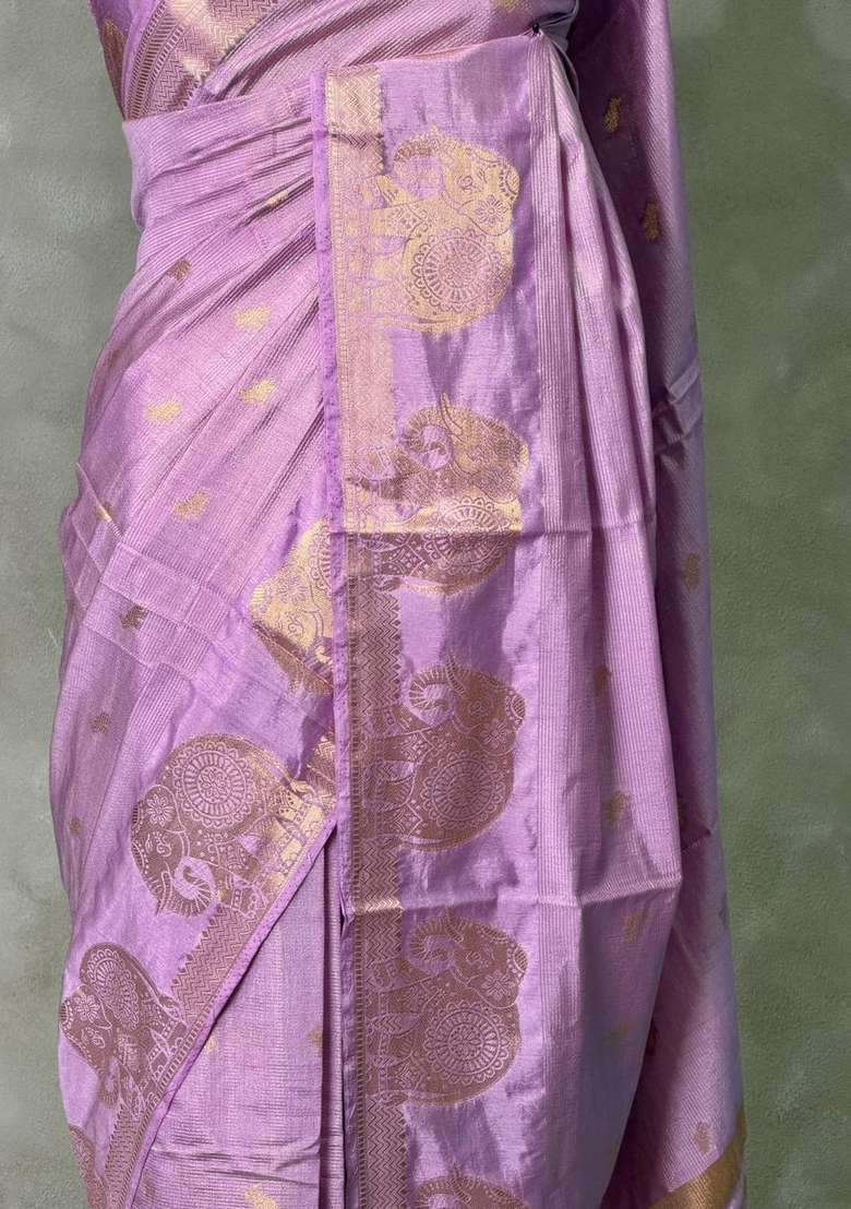 Lilac Pink Soft Semi Tusser Silk Tussar Saree With Traditional Woven Design For Women - Indya