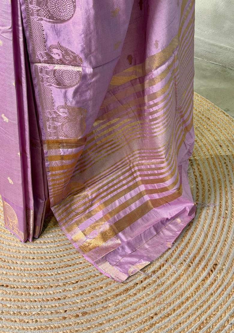 Lilac Pink Soft Semi Tusser Silk Tussar Saree With Traditional Woven Design For Women - Indya