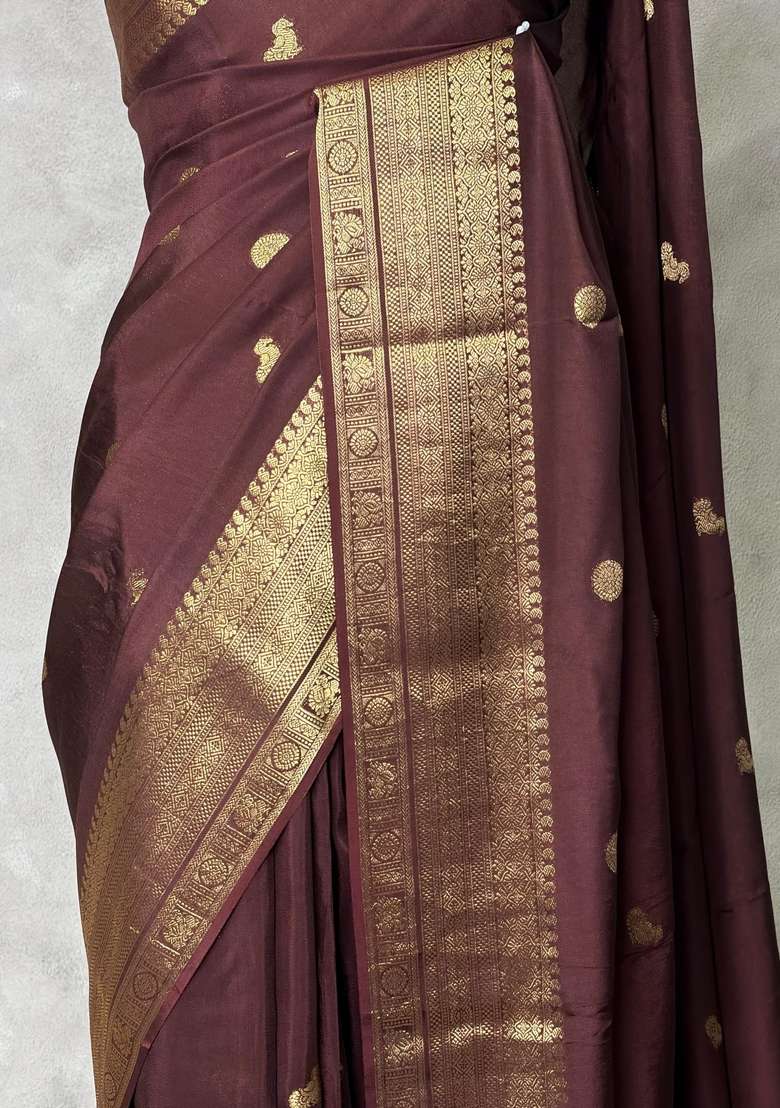 Brown Pure Viscose Silk Saree With Traditional Woven Design For Women - Indya