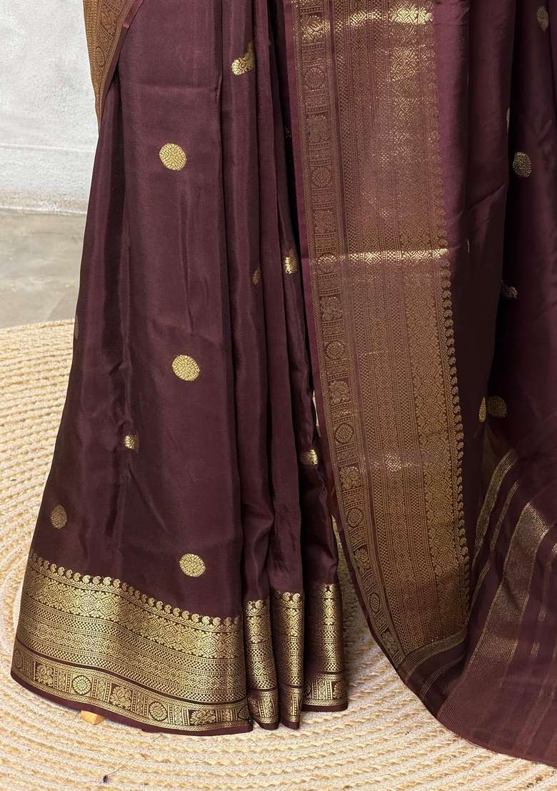 Brown Pure Viscose Silk Saree With Traditional Woven Design For Women - Indya